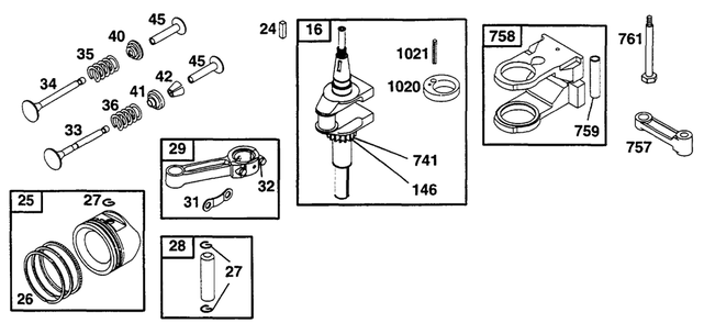 Piston Grp, Crankshaft Diagram and Parts List for 255707-0124-XX  Briggs and Stratton Engine